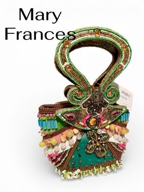 Mary Frances Green Pink Teal Embellished Beaded Mini Handbag